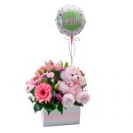 Box of flowers with balloon for girls
