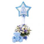 Its a boy balloon with teddy bear and flowers