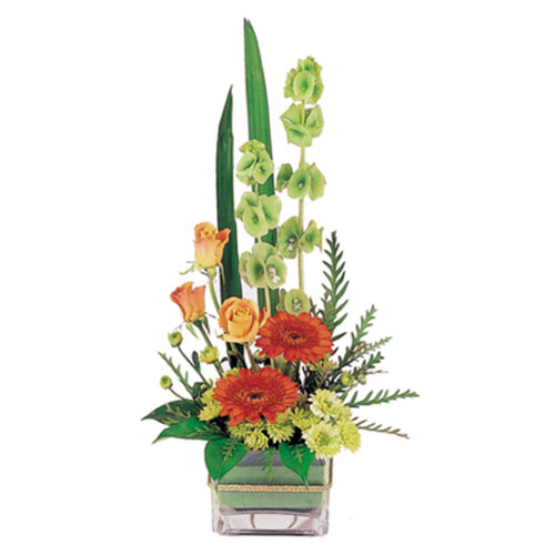 Colourful floral arrangement in glass vase